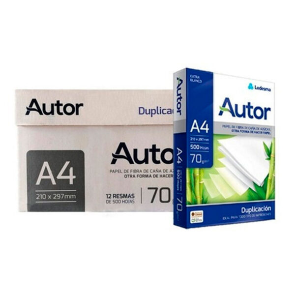 Resma Autor A4 500 Hojas Blanco 70 Gr caja x 12 unidades